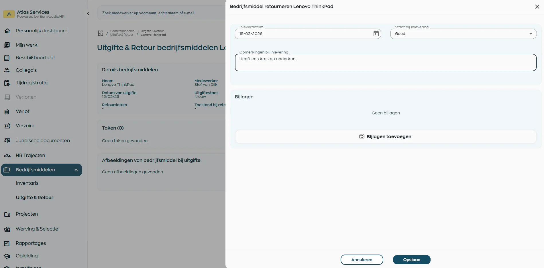 Inname en retour van bedrijfsmiddelen