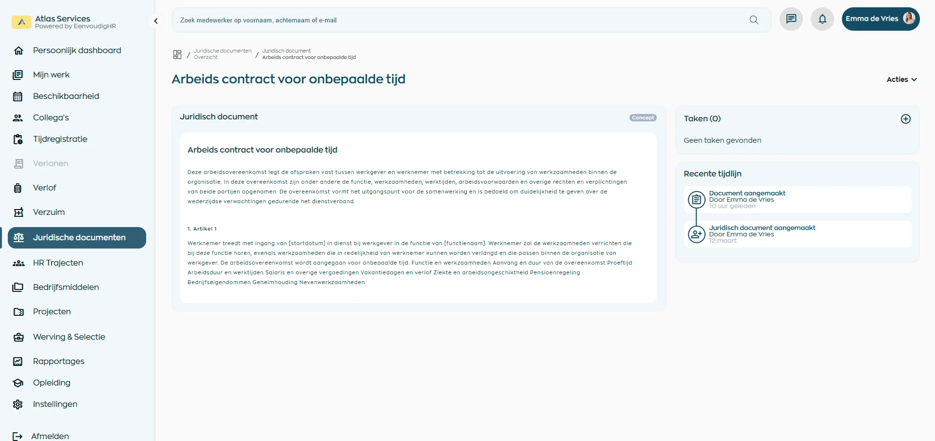 Juridische documenten in WorkVine