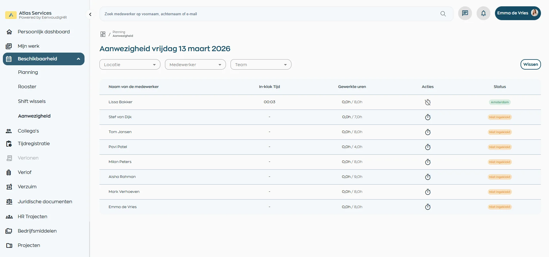 Aanwezigheid en uren zichtbaar in WorkVine Office App