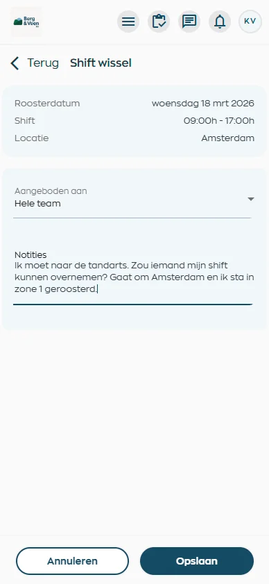 Shiftwissel en open diensten binnen de planning