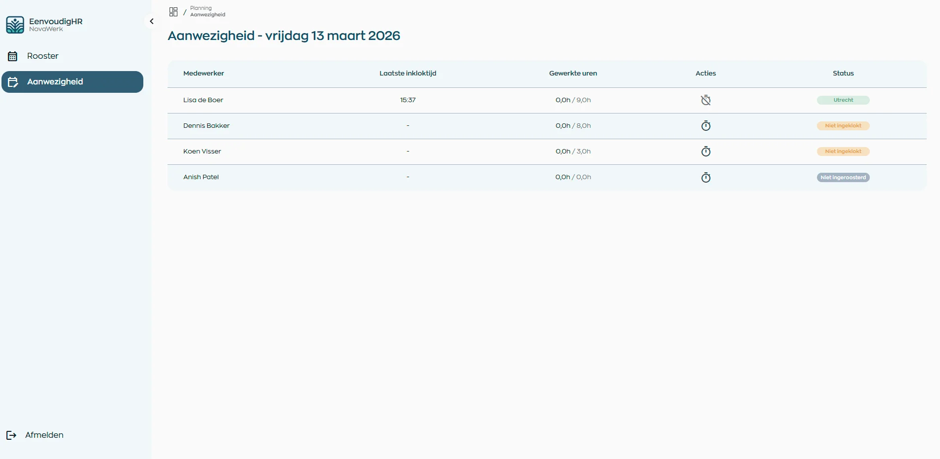 Digitale prikklok en aanwezigheidsoverzicht in WorkVine