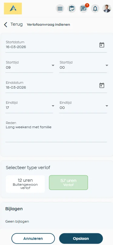 Verlof aanvragen via de medewerker app