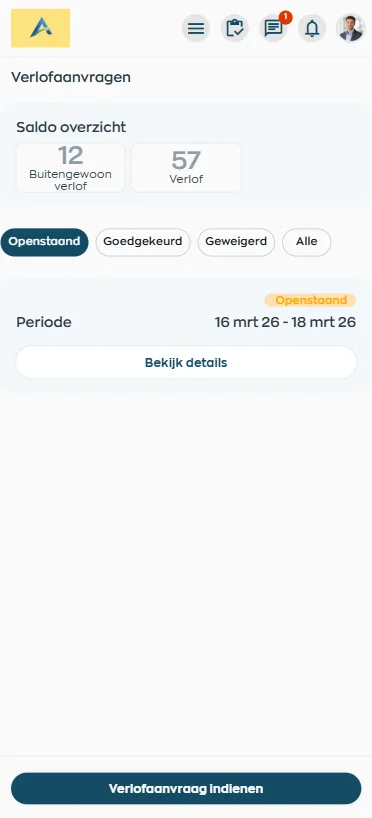 Verlofsaldo en verlofstatus in WorkVine