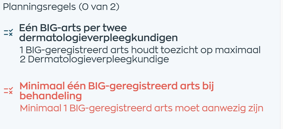 Werkblok met kwalificatieregel die door ontbrekende inzet nog niet is vervuld