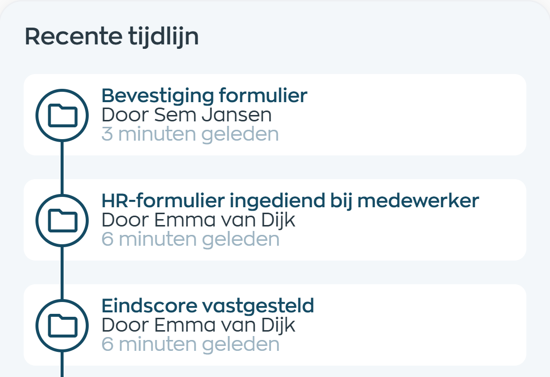 Tijdlijn in Office met het delen door Emma en de bevestiging door Sem