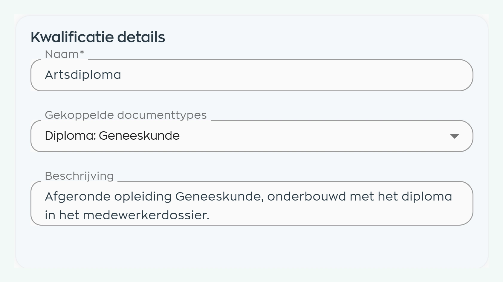 Kwalificatie met gekoppeld documenttype voor het vereiste bewijs