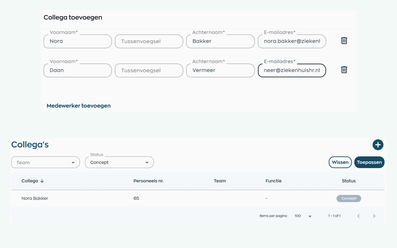 Meerdere medewerkers tegelijk toevoegen en als concept terugvinden in WorkVine