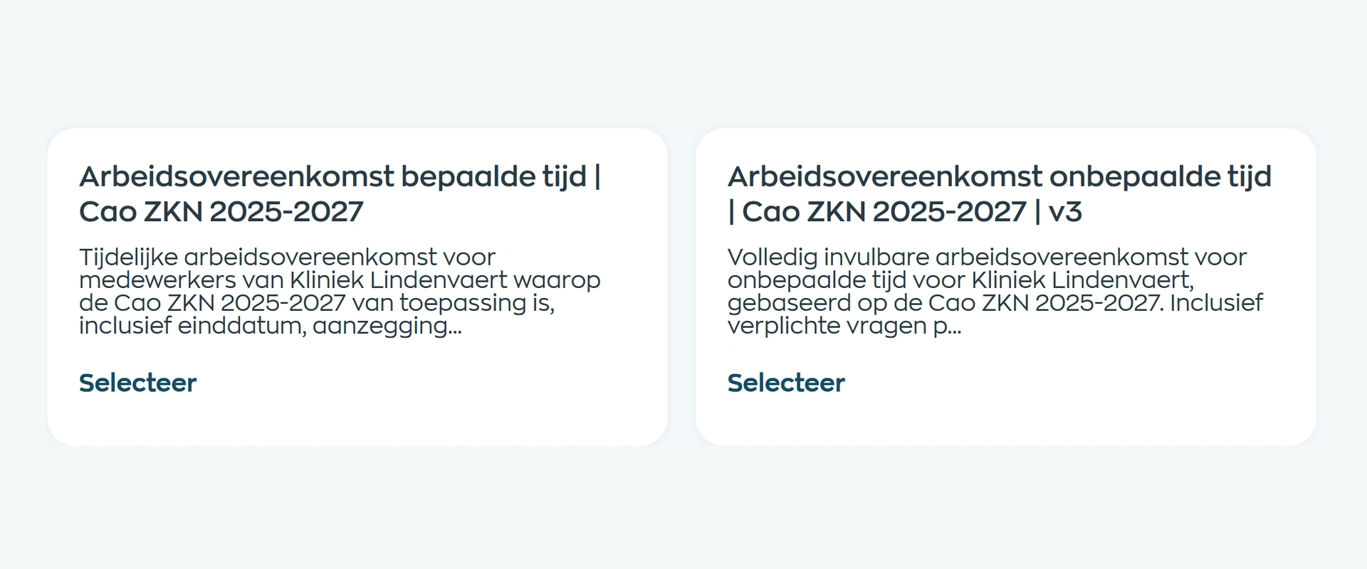 Twee herbruikbare arbeidsovereenkomsttemplates in WorkVine Office
