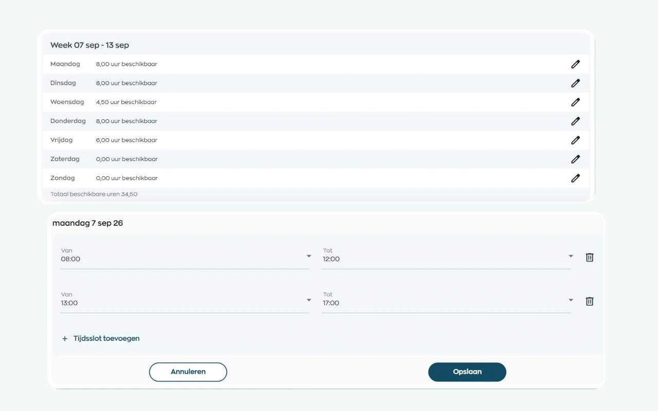 Beschikbare tijdvakken doorgeven in de WorkVine Medewerker App