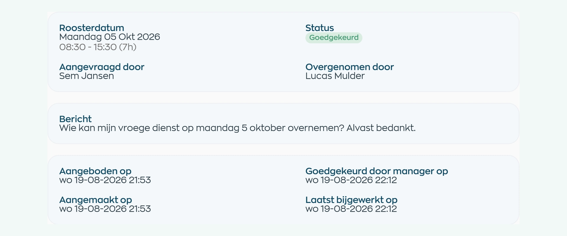 Manager beoordeelt een aangevraagde dienstwissel in WorkVine
