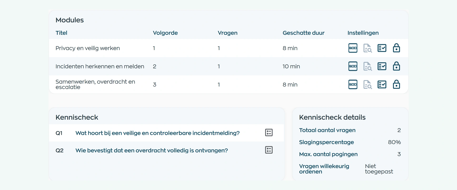 Een eigen WorkVine-cursus met drie leermodules en een kennischeck