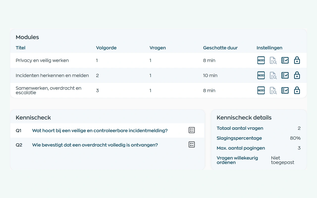 Eigen cursus van Kliniek Lindenvaert met drie modules en een afzonderlijke kennischeck