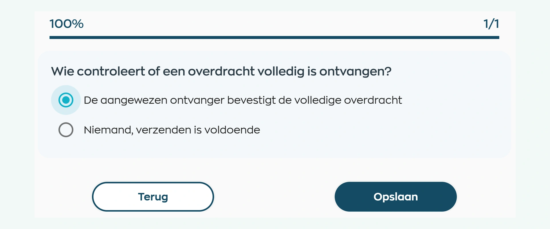Een kennisvraag tijdens een training in de WorkVine Medewerker App
