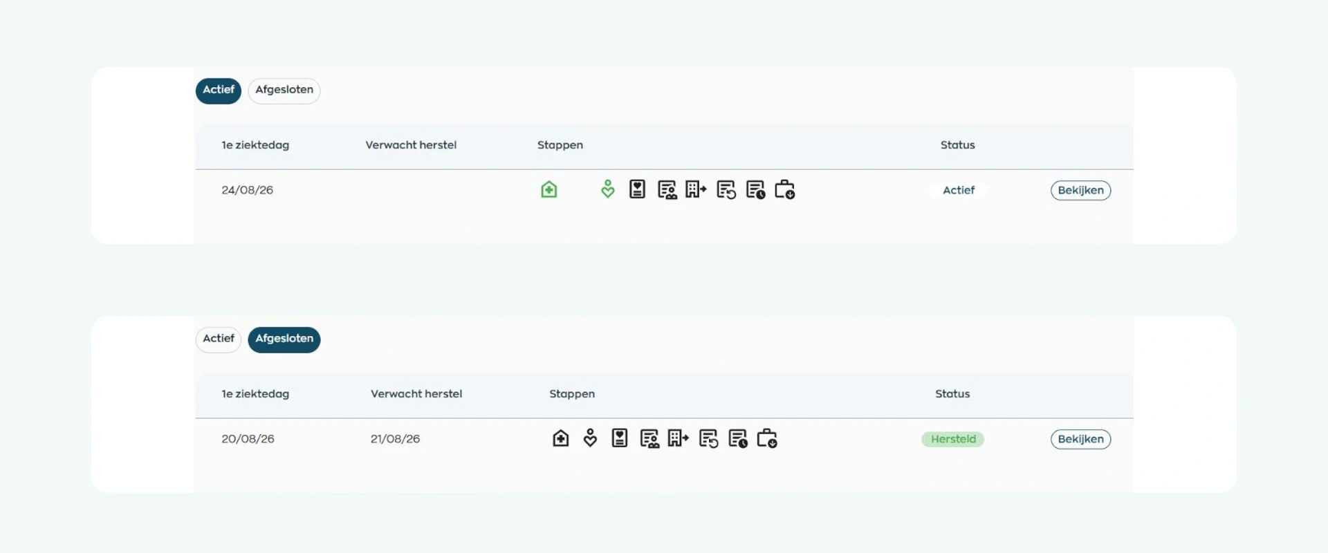 Actieve en herstelde ziekmelding in de WorkVine Medewerker App