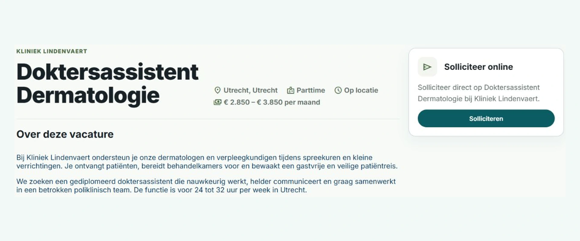 Een openbare vacature en sollicitatieformulier voor Kliniek Lindenvaert